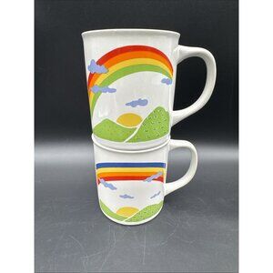 Vintage 80’s Sunnykraft Korea Rainbow Sunshine Ceramic Coffee Tea Mug Set